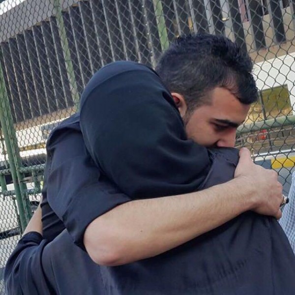 Mohammad Khawiri bidding his mother farewell before his exile this morning